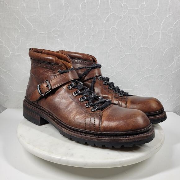 Frye George Norwegian Hiker Boots Mens 13 Brown Buckle Leather - Picture 15 of 16